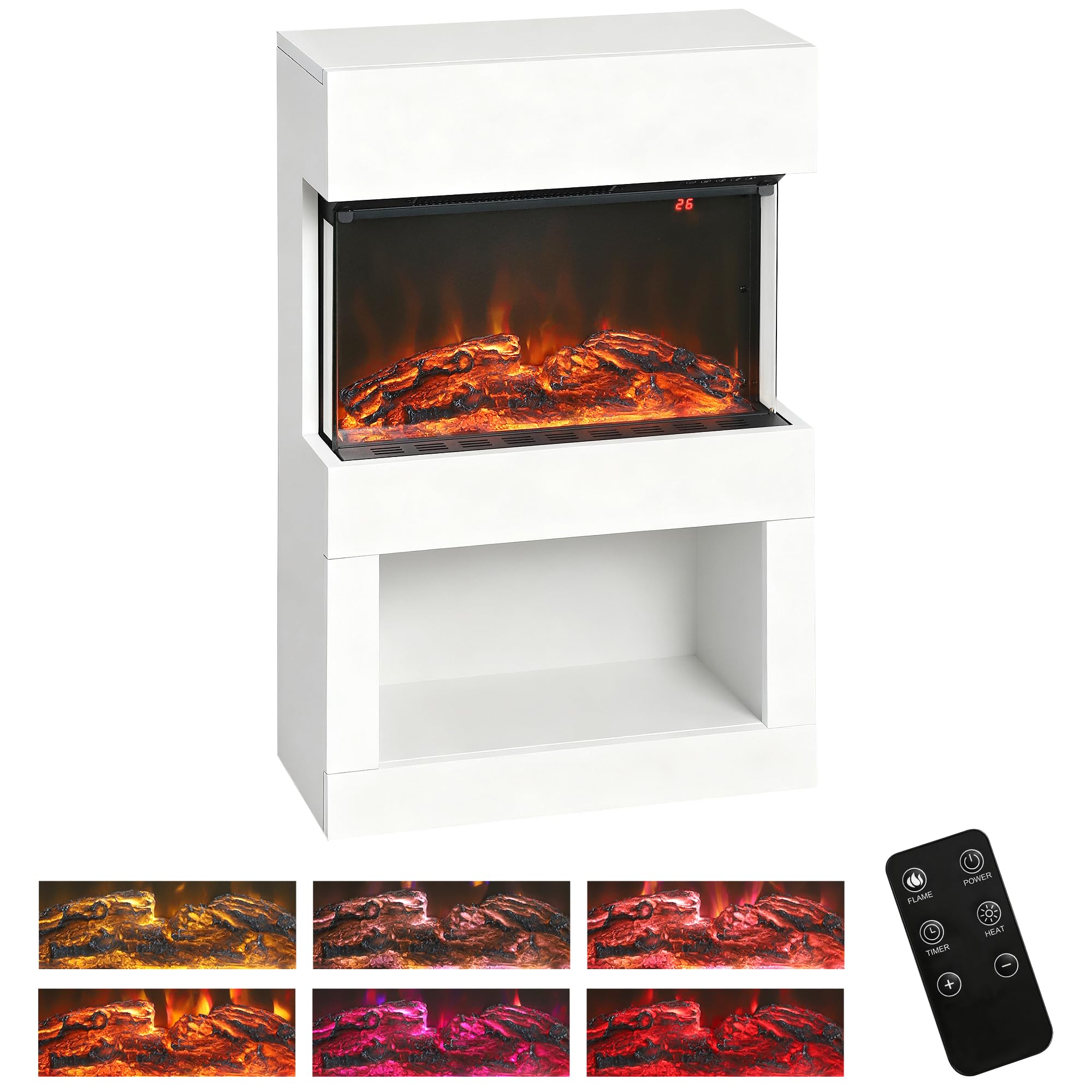 HOMCOM 1000W/2000W Electric Fire & Mantel with Remote & Timer in White