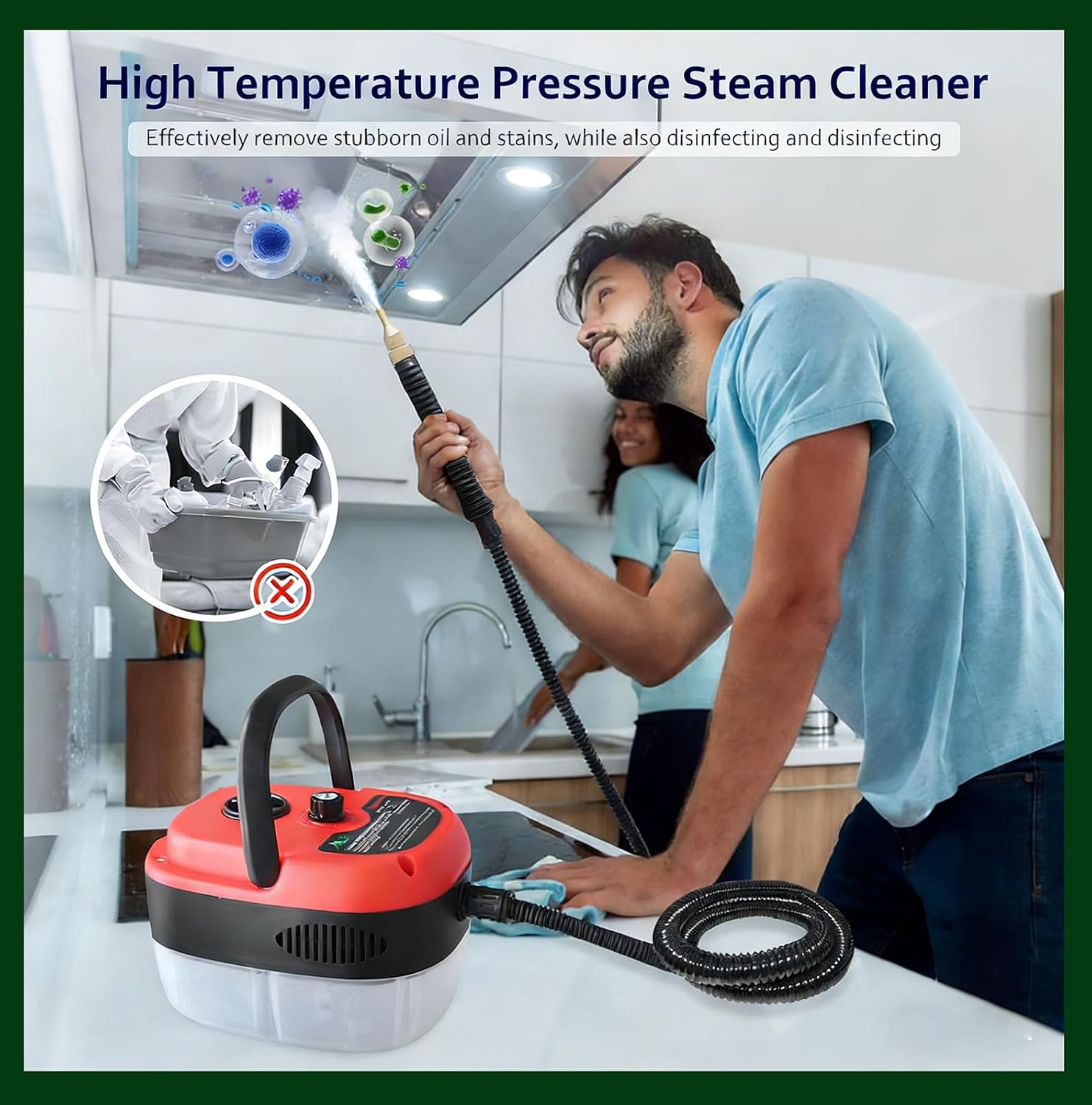 Handheld Steam Cleaner 2500W, 3BAR Steam with 3 Brush Heads, 6-Level Adjustable Steam Cleaner for Home, Kitchen, Bathroom, Tile, Grout, and Car Detailing