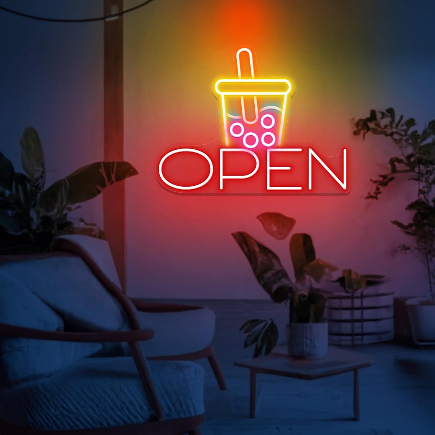 Boba tea Open neon sign (17x13'') Boba sign Bubble tea sign Boba sign light neon Boba decor wall Boba tea lamp light restaurant boba tea party Open neon sign for buiness Open sign (17x13'' USB)