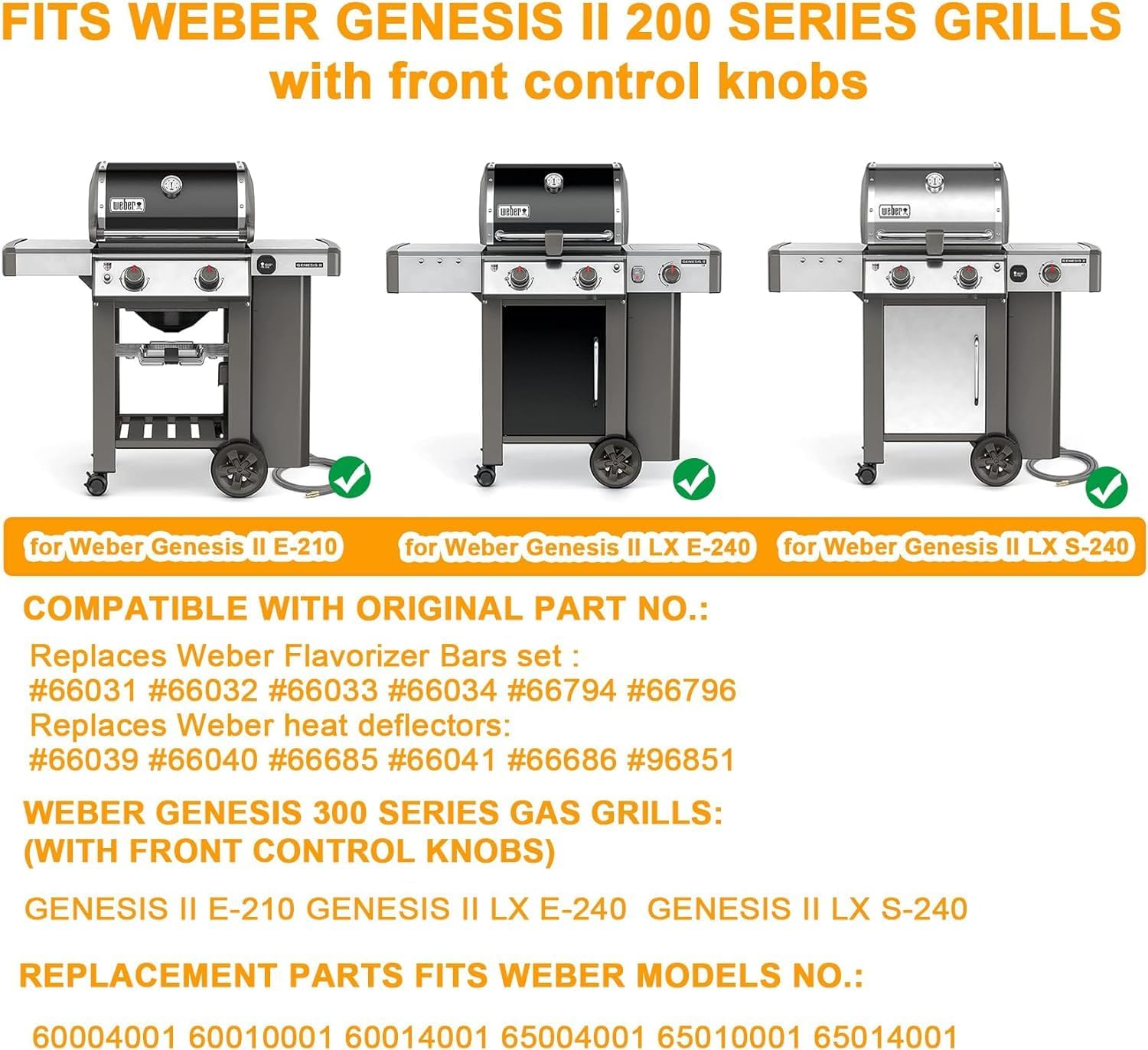 SafBbcue Grill Parts Kit for Weber Genesis II 200 Series Grill 66031 66794 Flavorizer Bars 66684 66039 Heat Deflectors and 67489 67490 Burner Tubes for Weber Genesis II E/S-210 LX E/S-240 Grills