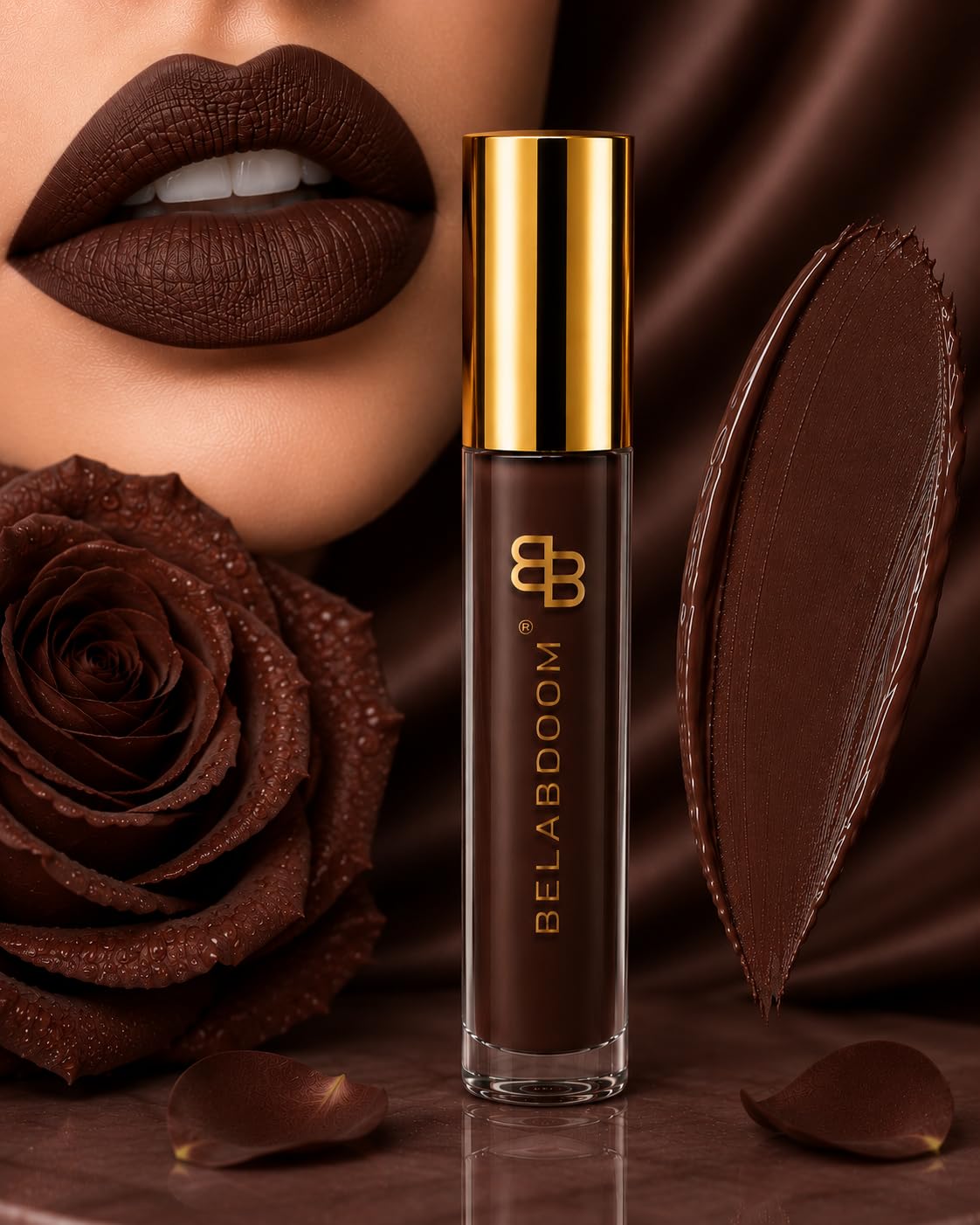 BELABDOOM Matte Liquid Lipstick, Long-Lasting Bold Lip Colour | Matte Finish, Intense Pigmentation, Multiple Shades, Smudge-Proof, Luxe Gold Cap-image-37