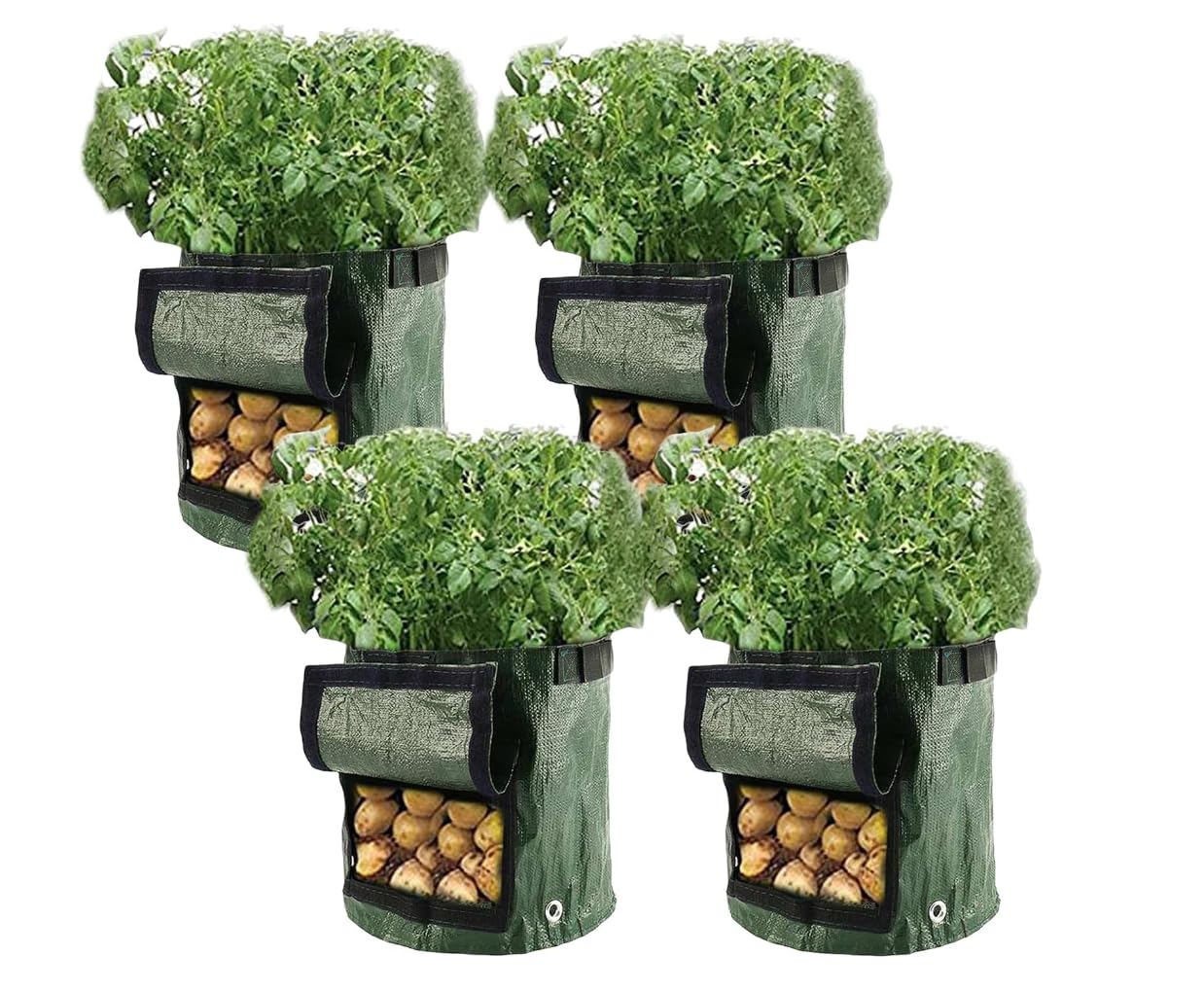 Loujingreo 4Pcs 10 Gallons Potato Growing Bags,Garden Grow Bags With Flap And Handles Breathable Planting Sacks Outdoor Growing Bag For Vegetables Potato Strawberry Carrot Onion Tomato (4Pcs)