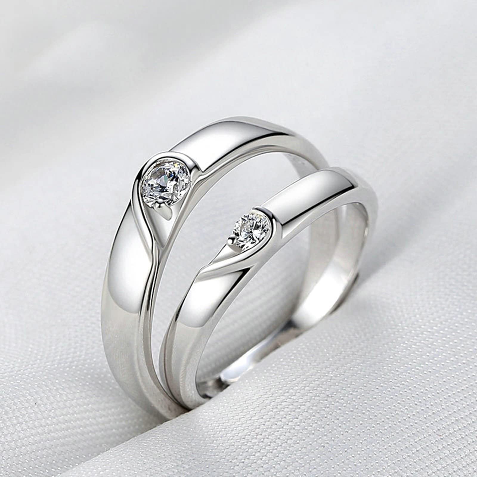 Anillo de plata de ley S925 con forma de corazón y circonita para parejas, Adjustable, Plata de ley, Zirconia cúbica