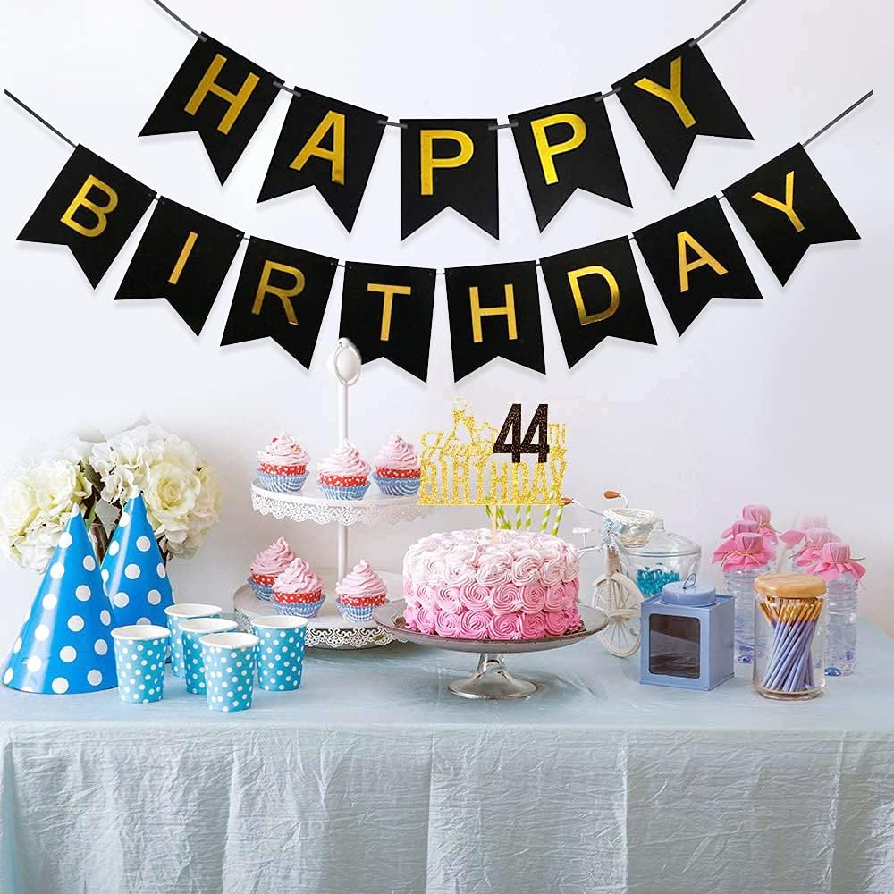 Amazon.co.jp: Happy Birthdayバナー2セット、ブラックハッピー