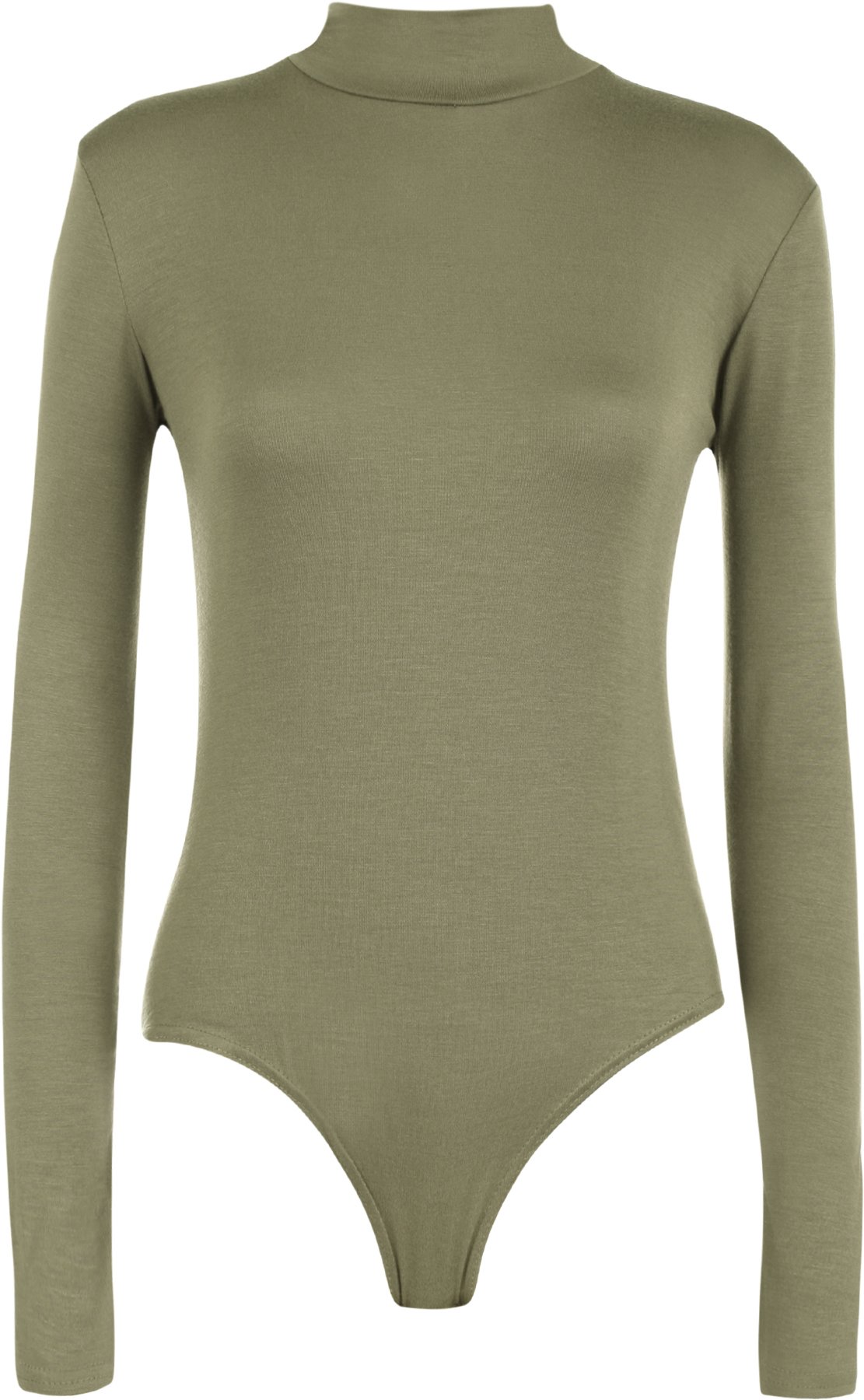 WearAll Womens Turtle Neck Bodysuit Ladies Long Sleeve Stretch Leotard Top - Khaki 12/14