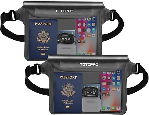 Paquete de 2 cangureras impermeables, bolsa para teléfono con correa para la cintura, bolsa seca de 9 x 6.7 pulgadas para teléfono, dinero en