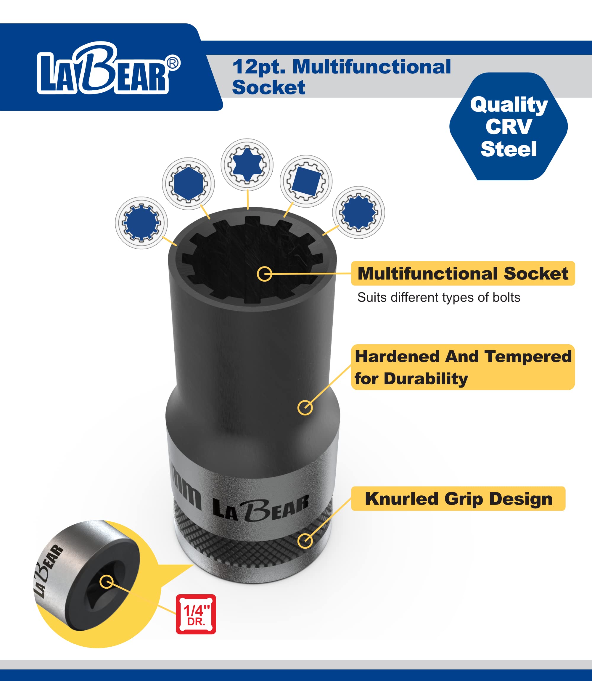 LaBear 29-częściowy zestaw 1/4" z grzechotką i 1/4" Dr. Socket Set / 2 w 1 bit i uchwyt gniazda 1/4-cala S2 Impact Bits, adapter gniazda do elektroniki domowej, pojazdów