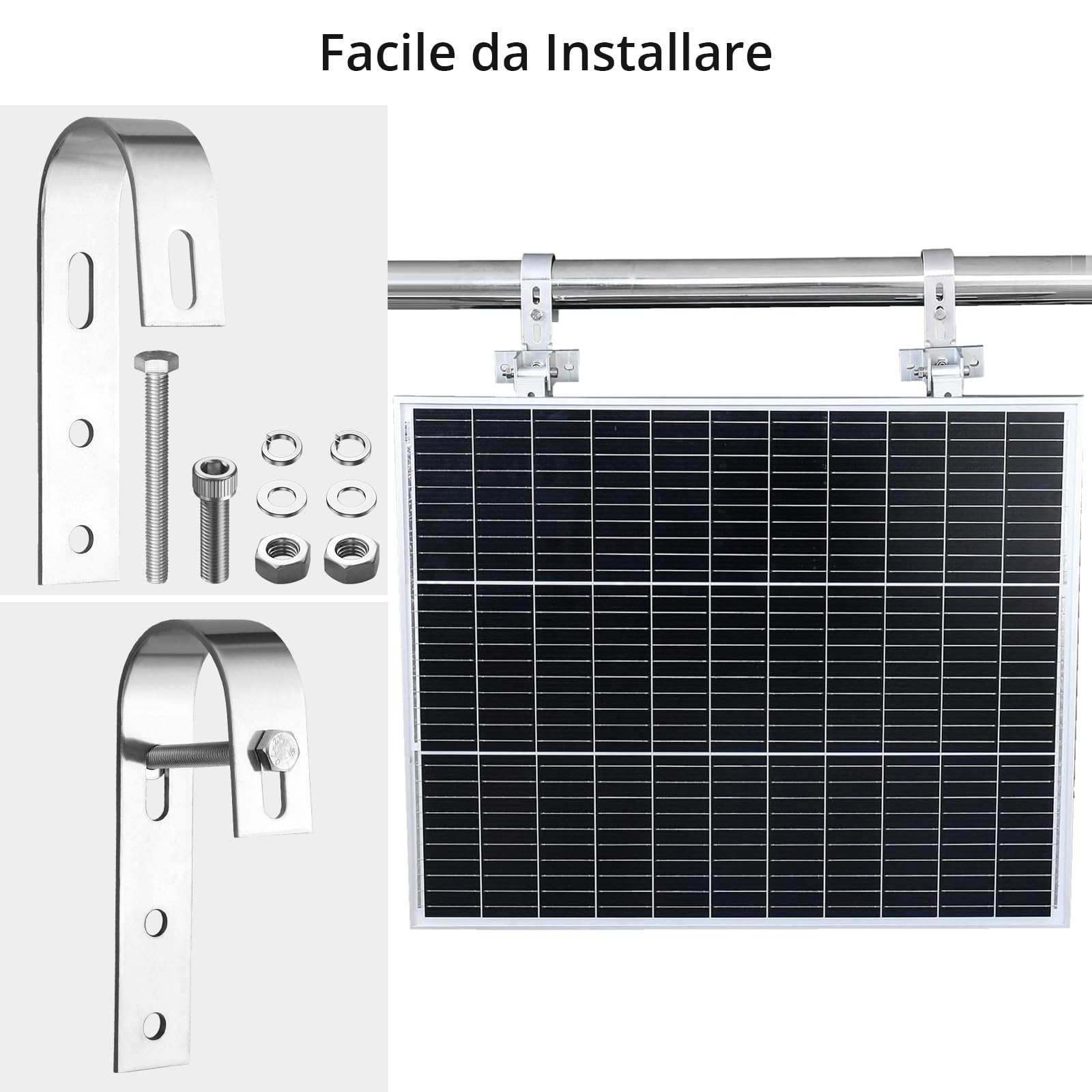 Anbte Ganci per Pannelli Solari da Balcone in Acciaio Inox 304, Installazione Senza Fori per Ringhiere - Compatibile con Fotovoltaico, Tetti Piani, Garage [Set da 2 con Viti]
