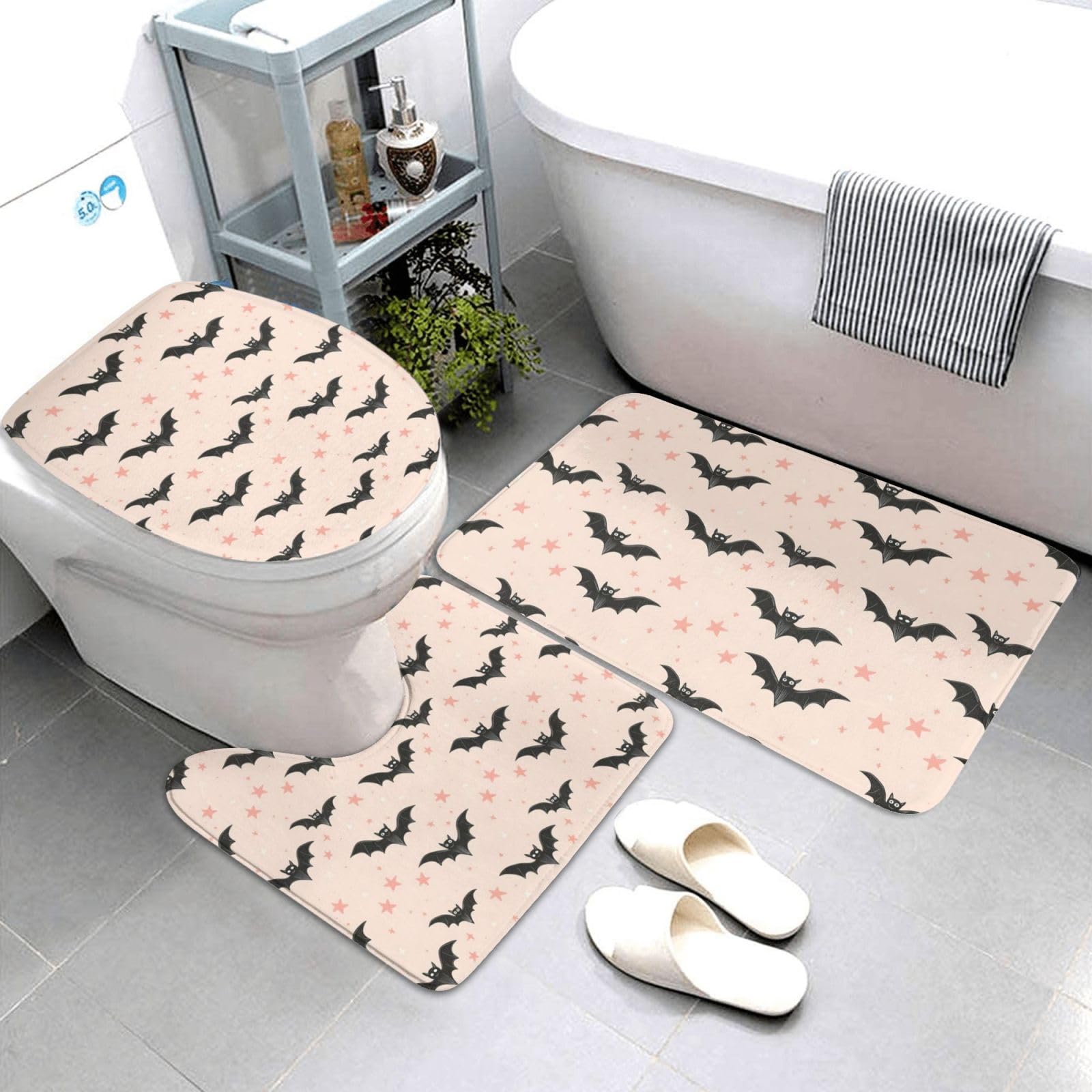 Tapis de salle de bain motif chauve-souris étoiles lavable et doux