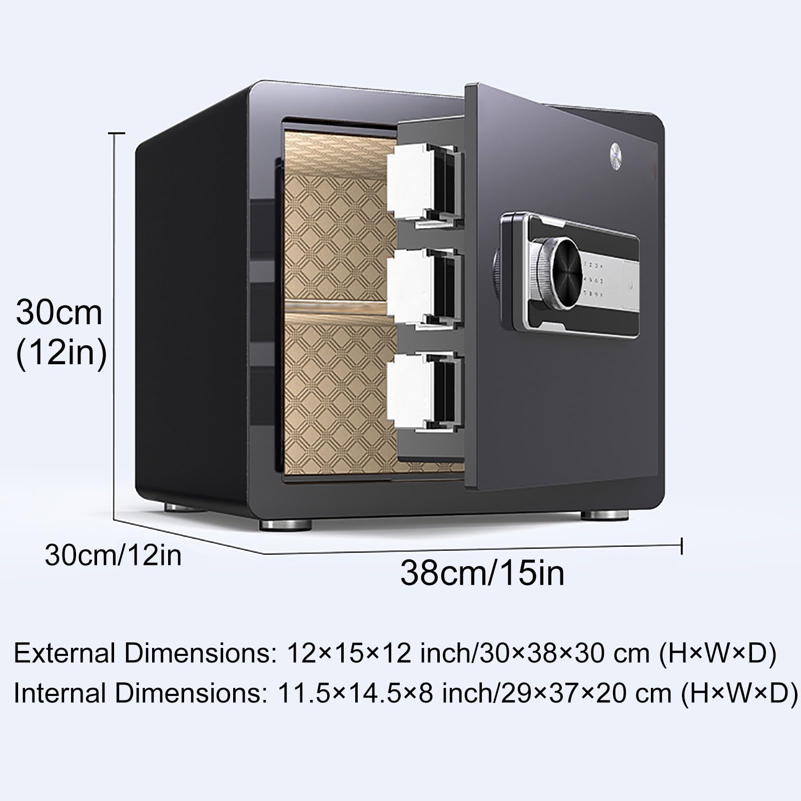 Caja Fuerte Digital ignífuga con Llave, Estante extraíble para el hogar, la Oficina y el Hotel, Ideal para Guardar Dinero, Efectivo, Joyas y Armas.