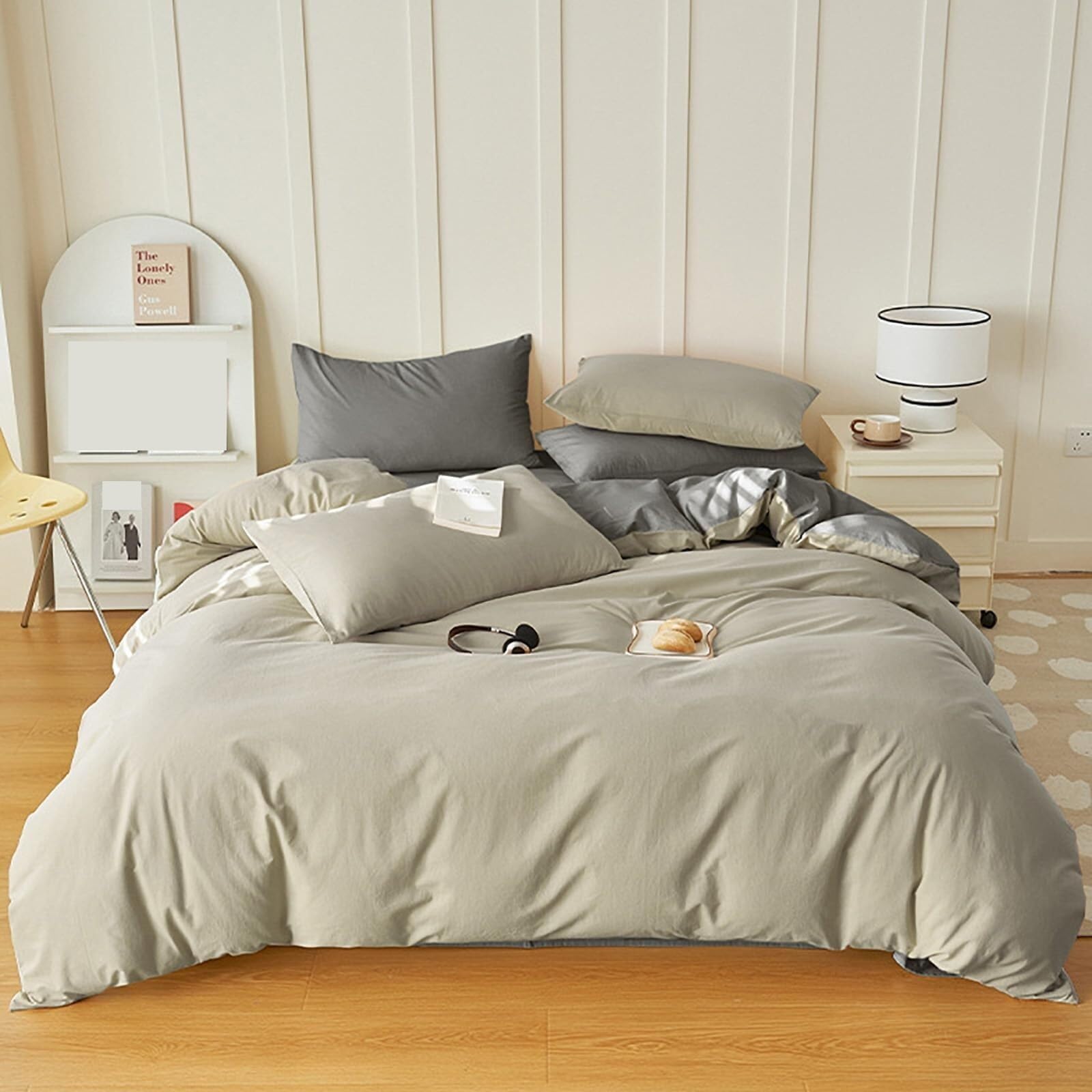 Parure de lit en coton lavé durable gris 220x240 pour un confort haut de gamme