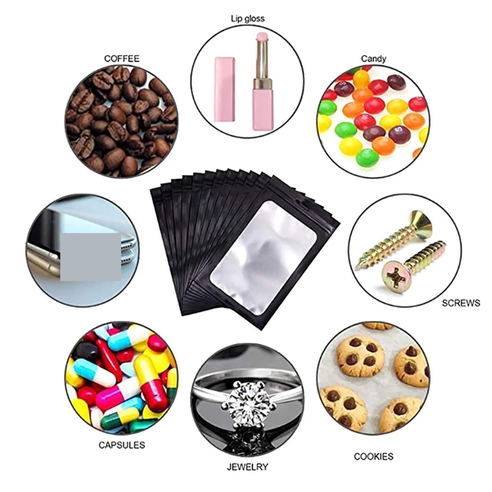 bolsas con cierre hermético, Bolsas planas con cierre hermético, 100 unidades, bolsas de aluminio resellables cremallera, varios tamaños(Color 8)