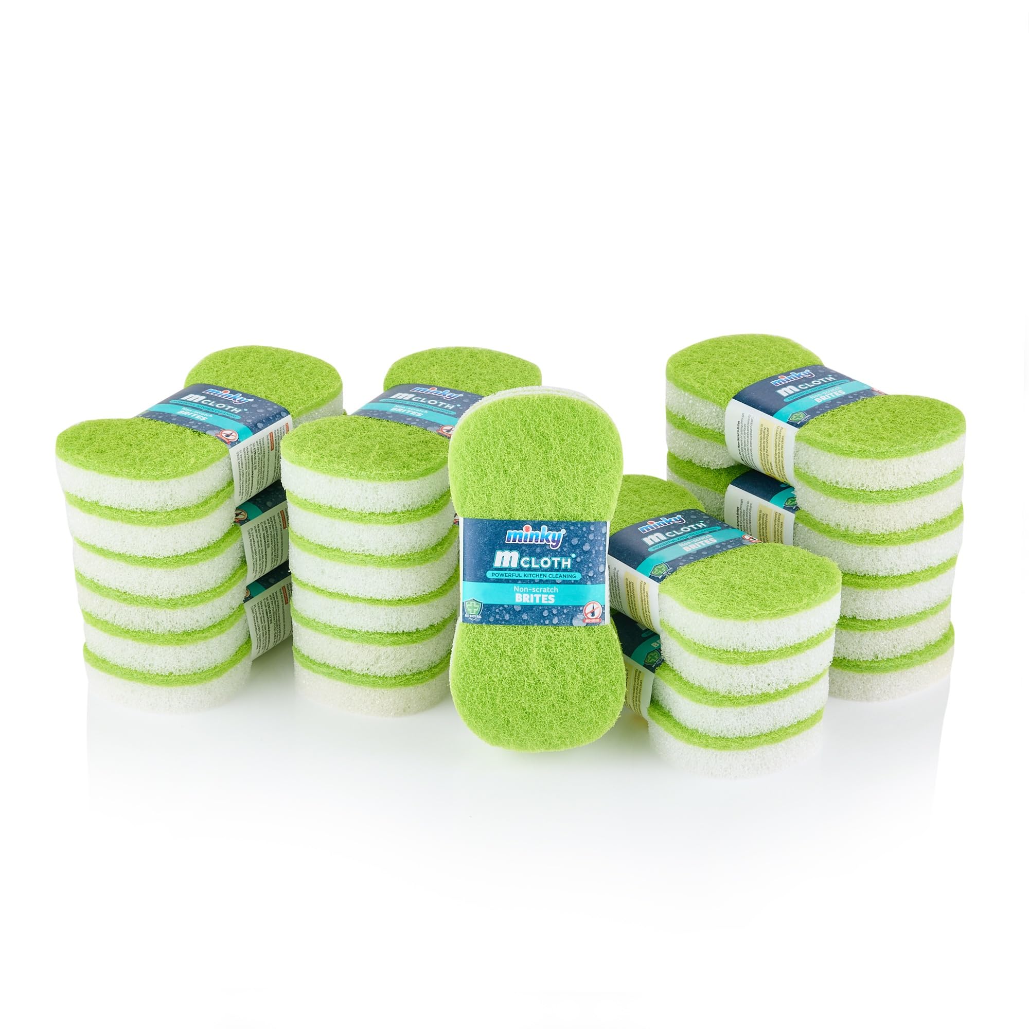 Minky Brites, 24 Pack, Non-Scratch, Anti-Bacterial and Anti-Grease Washing Up Sponge, Cleaning Products, Kitchen Sponge, Scourers, Green