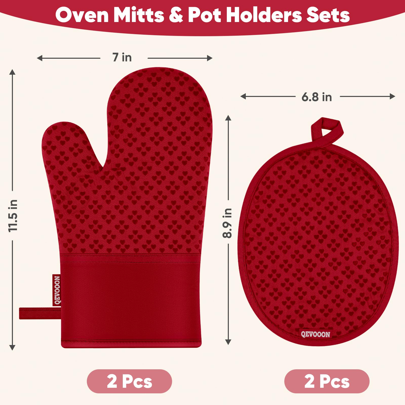 Juego de 4 manoplas de horno y soportes para ollas, resistentes al calor, 260.0 °C, guantes de horno y agarraderas con superficie de silicona antideslizante, esenciales de cocina para