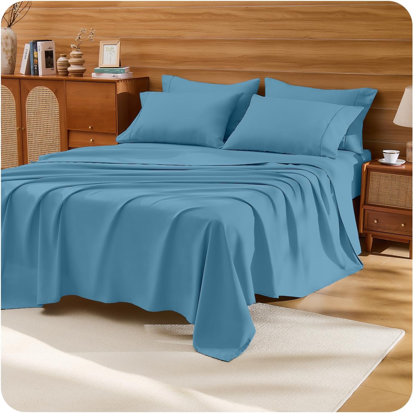 Loyalberry King Comforter Set- 6 Piece, Breathable & Cooling Sheets, Bedroom Must Haves, 18" Deep Pocket, Wrinkle, Soft Durable Bedding, Light Blue