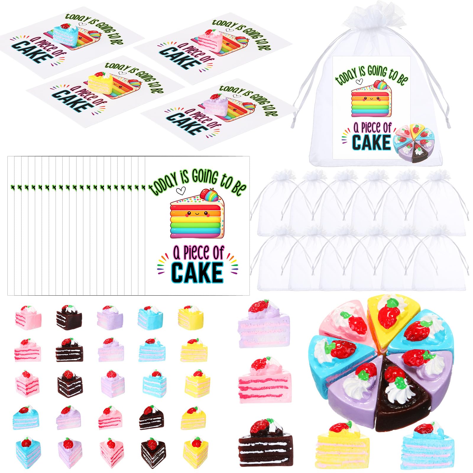 Cinnvoice 50 Sets Valentines Day Pocket Hug Token Bulk Gifts Mini Resin Cake Emotional Funny Support Positive Cards Fake Small Colorful Cake