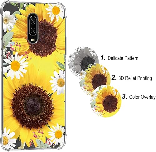 Miniatura 6 de Funda diseñada para Oneplus 6T, bonita funda One Plus 6T, delgada, a prueba de golpes, transparente, suave, flexible, TPU para Oneplus 6T (girasol)