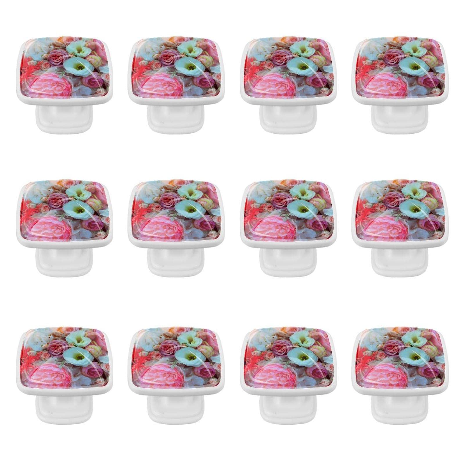 Boutons de tiroir à fleurs lot de 12 poignées décoratives pour meuble et dressing de chambre