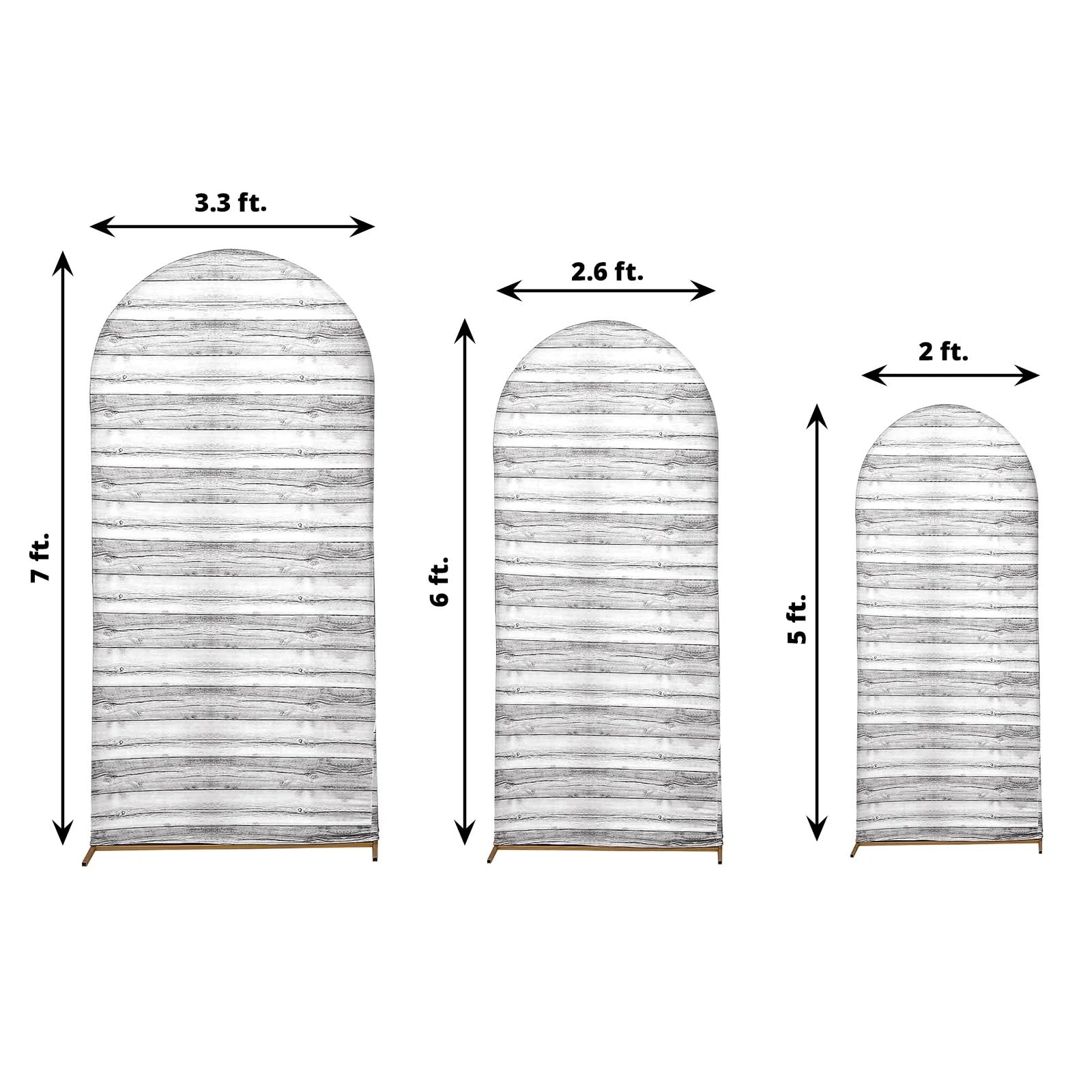 3 Whitewashed Fitted Spandex Round Top Wedding Arch Backdrop Stand Covers Set Wooden Design Party Events Home Decorations