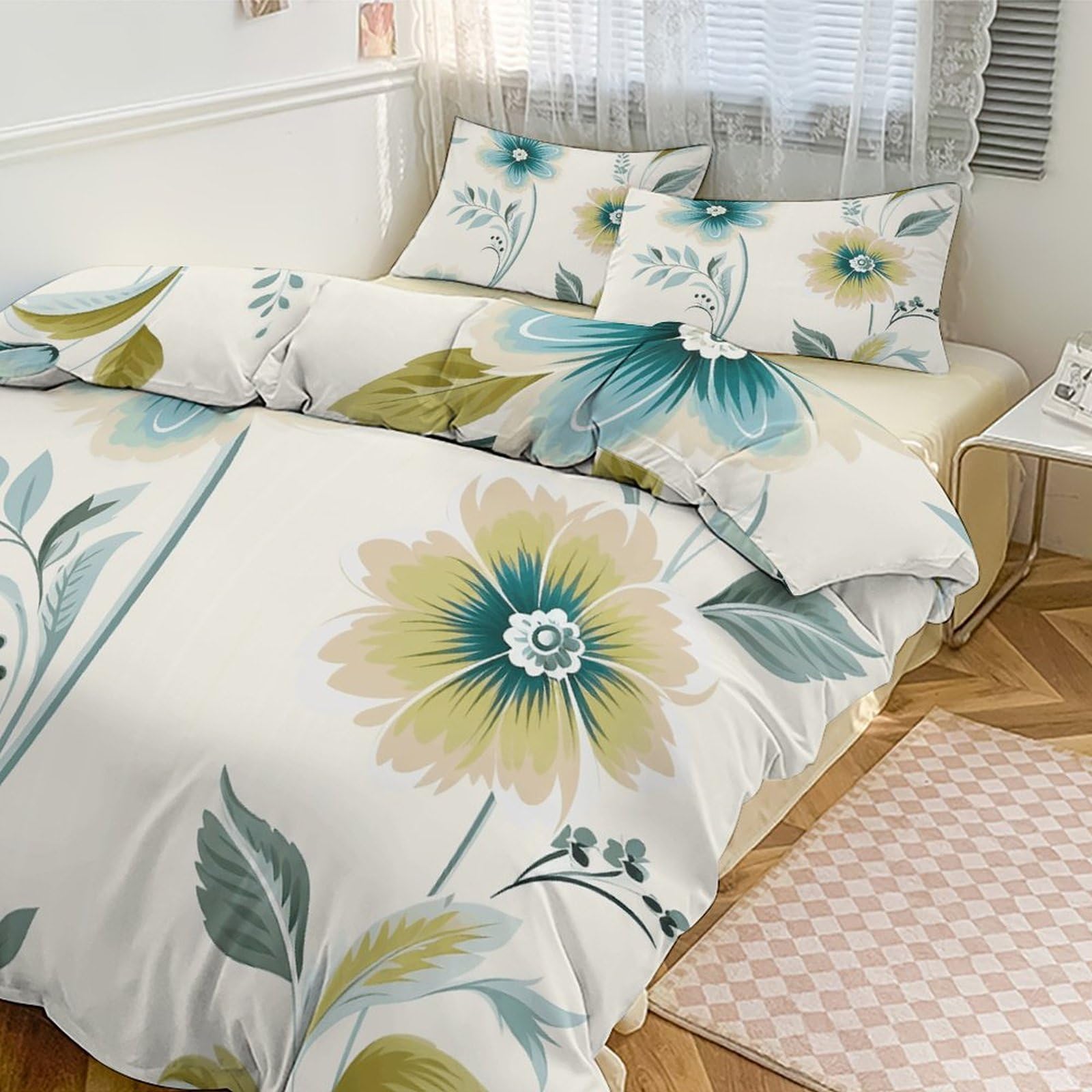 Housse de couette pour grand lit 200,7x228,6cm motif floral 3 pièces