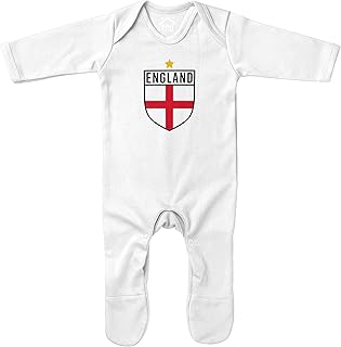 Purple Print House Baby Purple Print House Baby Boys England Flag Badge Retro Romper Suit - Football Country European 2022 Supporters Gifts for Baby - 2024 English Tournament Footy Soccer Top