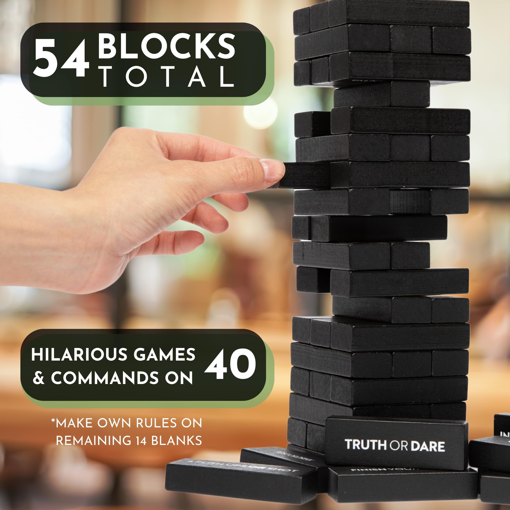 Adult Drinking Game - 54 Blocks with Hilarious Commands and Games on 40 of Them | Perfect Pregame Entertaining Party Starter Game | Novelty Funny Gift (Black)