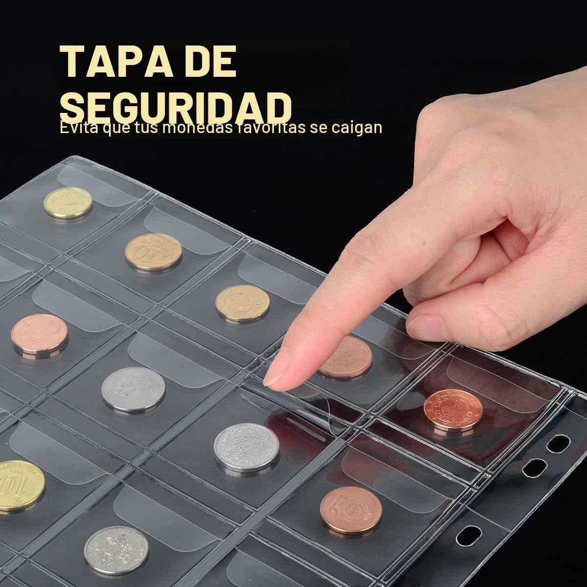 JoyHood Soporte para álbum de colección de monedas – 400 bolsillos para monedas + 15 bolsillos para billetes, organizador de monedas para monedas de 20/25/27/30/38 mm