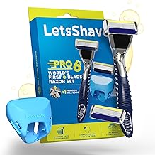 LetsShave Pro 6 Plus Razor for Men | 2 Cartridges, 1 Handle, Protective Cap | World's First 6-Blade Shaver with Precision Back Edge | Argan Oil & Aloe Moisture Strip | Smooth Shave Kit