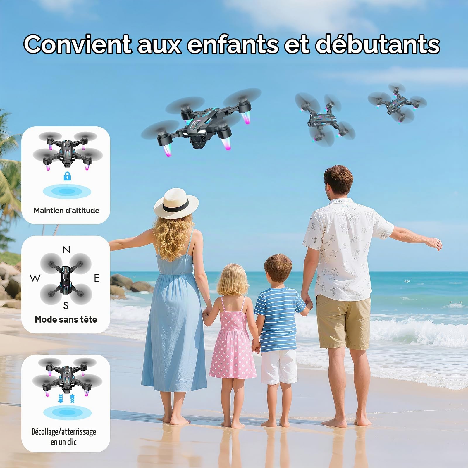 Drone avec Caméra 8K, 360°Flips, WiFi, Moteur Sans Balais, Mode Sans Tête, Décollage/Atterrissage une Touche, Vol Trajectoire, Jouet et Cadeau pour Garçons et Débutants, 2 Batteries (Noir)