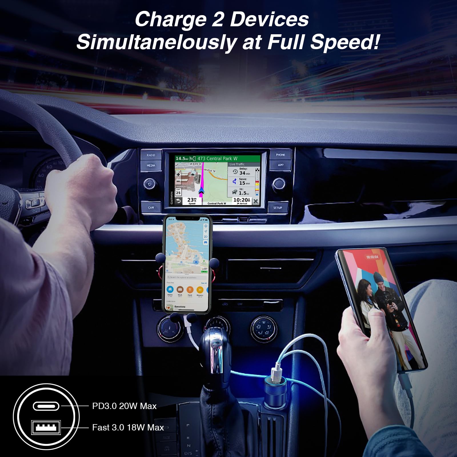 Caricabatteria da auto USB C, confezione da 5 pezzi, 38 W, doppia porta USB-C e USB-A, adattatore per accendisigari, ricarica rapida, per iPhone 16e, 16, 15, 14, 13, Samsung S24, Pixel Cargador para
