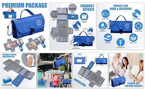 Miniatura 8 de Cambiador de pañales portátil, cambiador de pañales de viaje para niños y niñas recién nacidos, kit de cambiador de pañales impermeable, cambiador