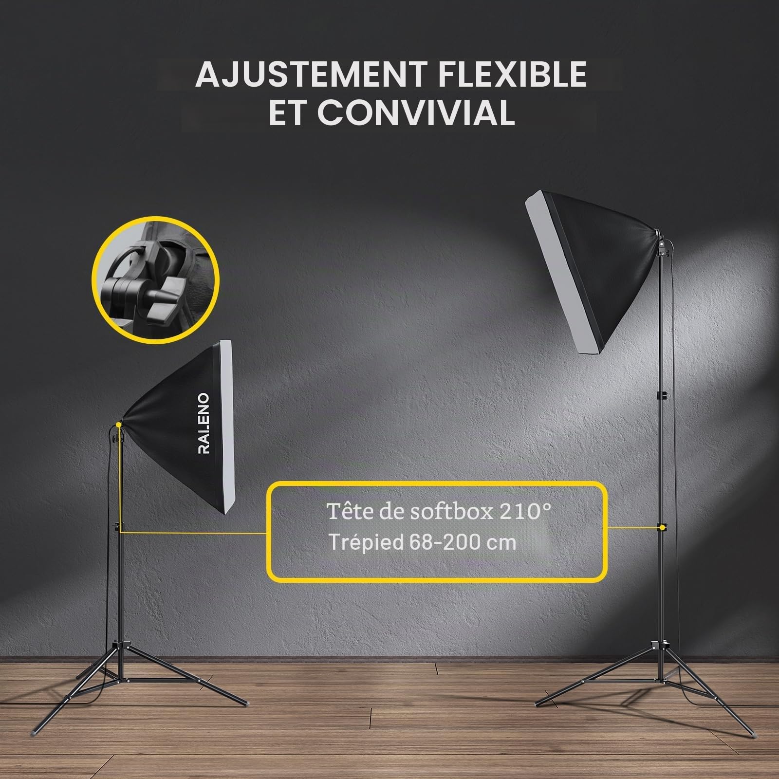 RALENO Softbox, Kit Studio Photo Softbox LED 50W, Lampe de Photographie 50x50 cm avec Ampoules 5500K et Trépied, Lampe Photo pour Photographie de Portrait, Eclairage Vidéo