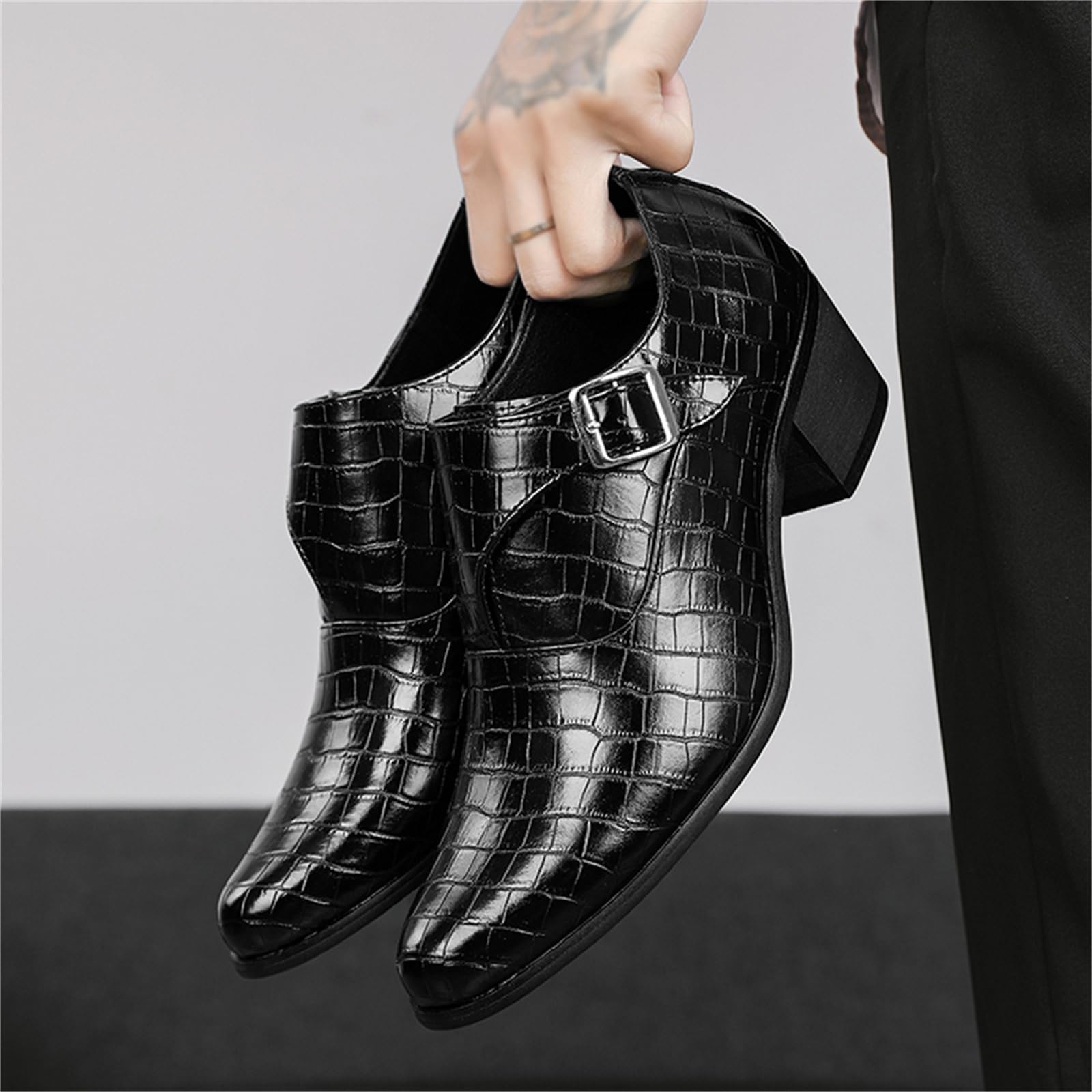 Zapatos de Vestir de Tacón Alto Hombre Cuero Punta Puntiaguda para Fiesta