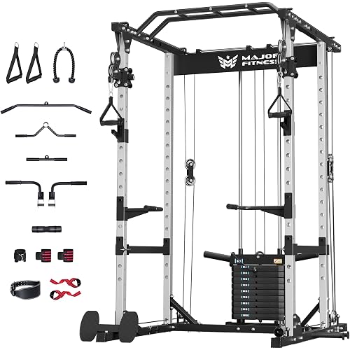 MAJOR FITNESS Power Cage Drone1 Premium- Multi-Function Power Rack for Home Gym, Squat Rack with Pull-up Bar, Cable Crossover System, J-Hooks, for Strength Training, Heavy-Duty Steel Construction