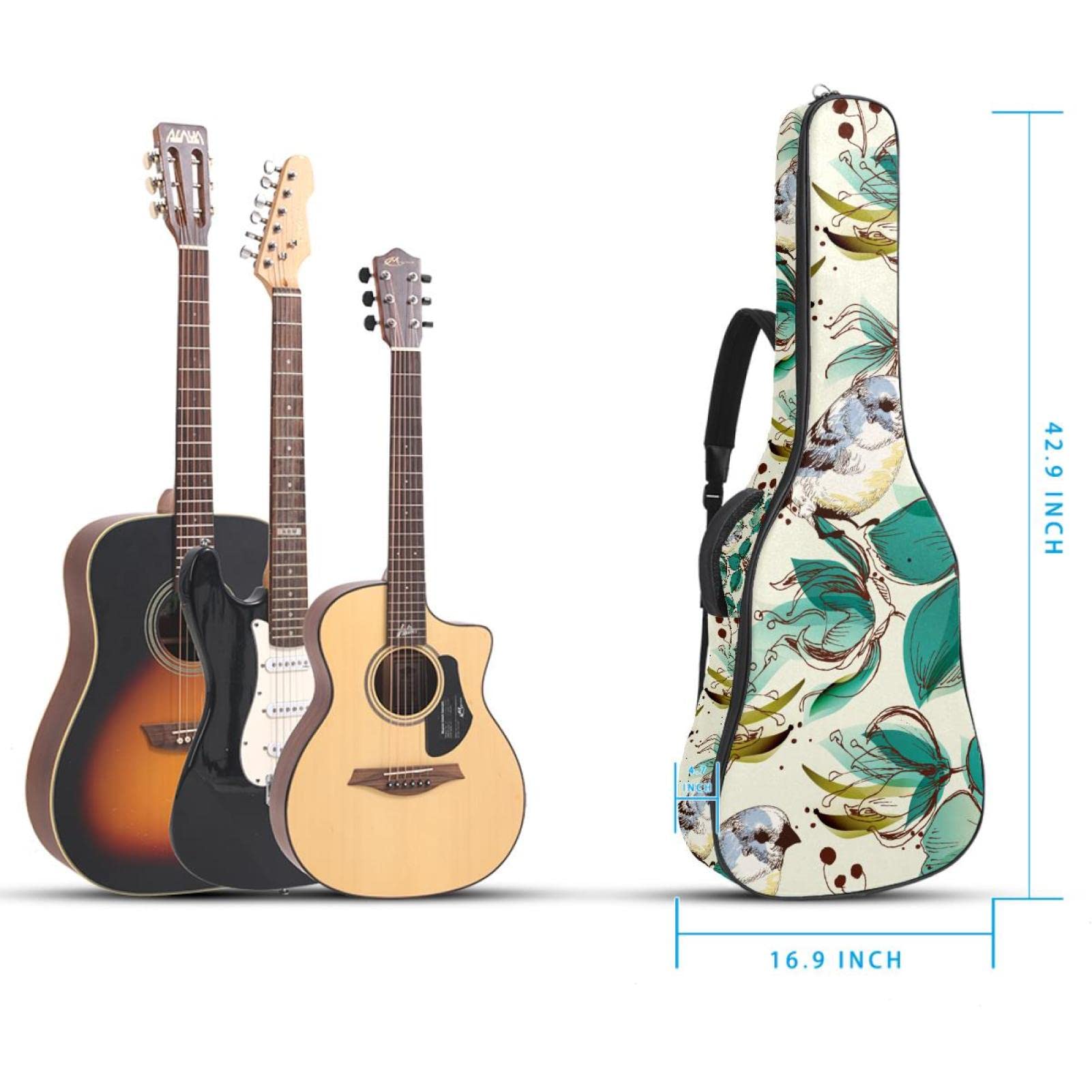 Akustikgitarrentasche Wasserdichter Gitarrenrucksack Dicke Weich Gepolstert Grün Pfau Schwanz Muster Konzertgitarre Tasche, Farbe10, 42.9x16.9x4.7 in, Taschen-Organizer