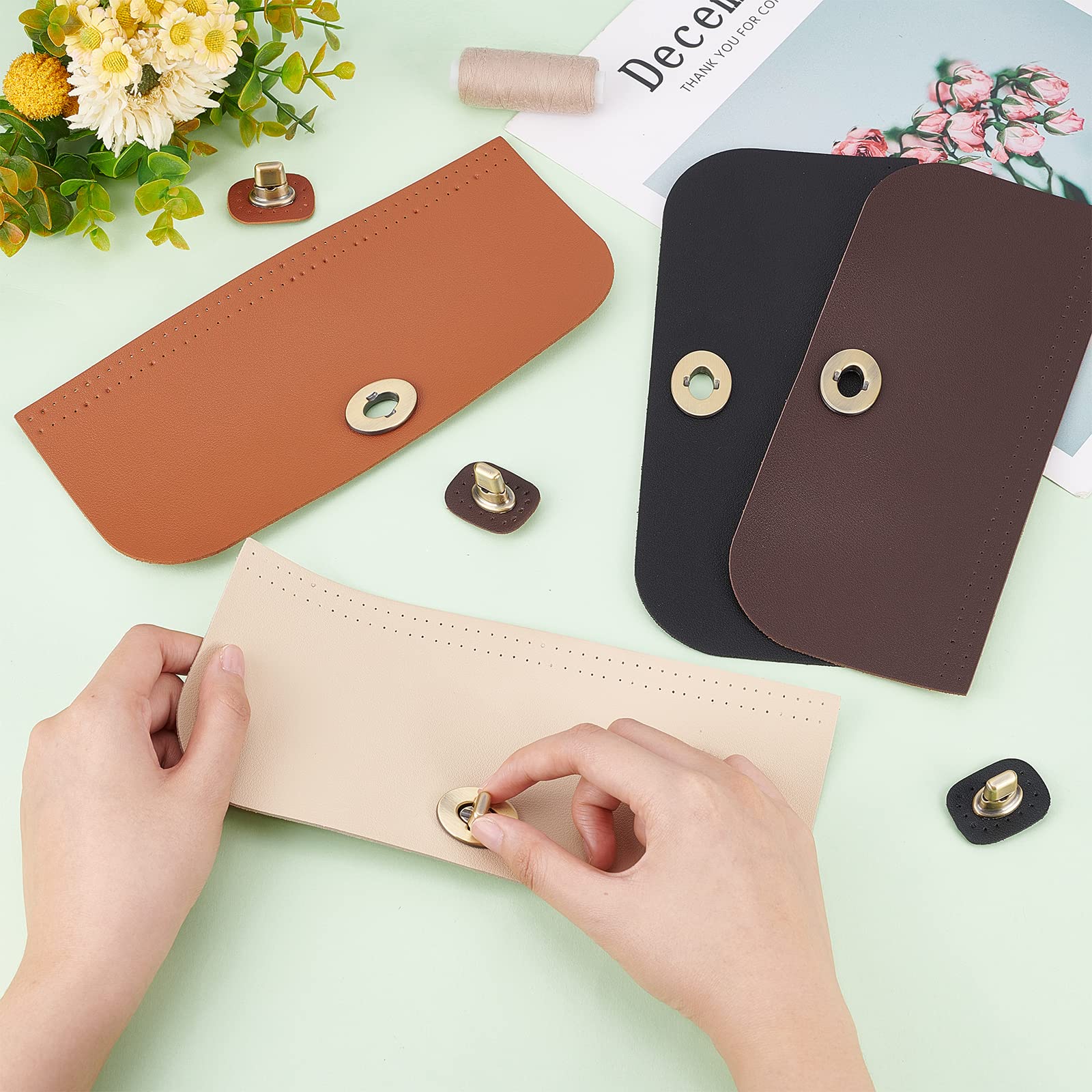 PH PandaHall 4pcs Bag Flip Cover, 9 x 4 Inch PU Imitation Leather Bag Cover Sew on Faux Leather Tab Closure with Antique Bronze Alloy Buckle for DIY Handbag Purse Shoulder Bag Making, Earthtone
