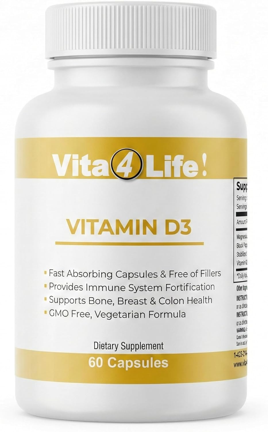 Vita4Life!® Vitamin D3 with K2 & Magnesium | High Absorption, Immune & Bone Support | Non-GMO, Vegetarian | 60 Capsules | Post Bariatric Friendly Supplement