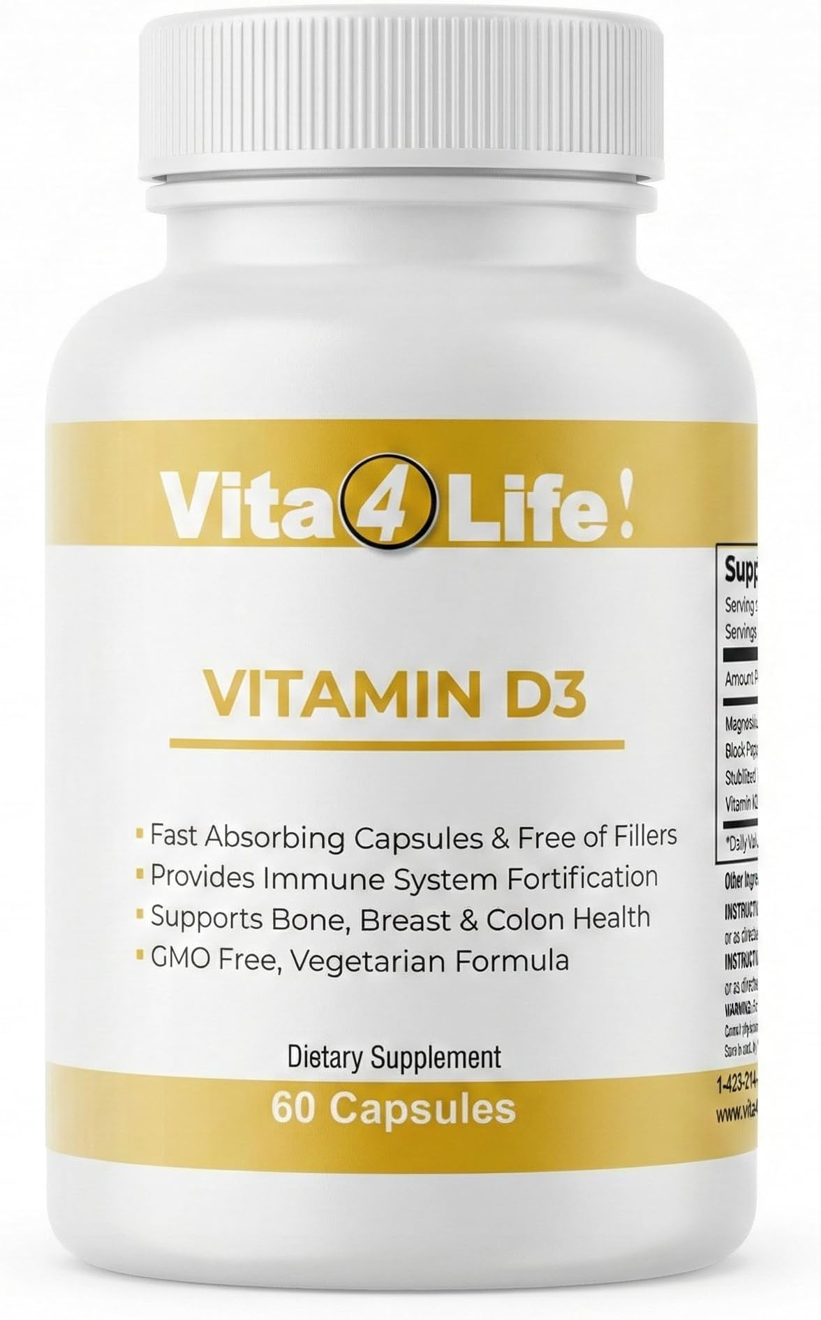 Vita4Life!® Vitamin D3 with K2 & Magnesium | High Absorption, Immune & Bone Support | Non-GMO, Vegetarian | 60 Capsules | Post Bariatric Friendly Supplement