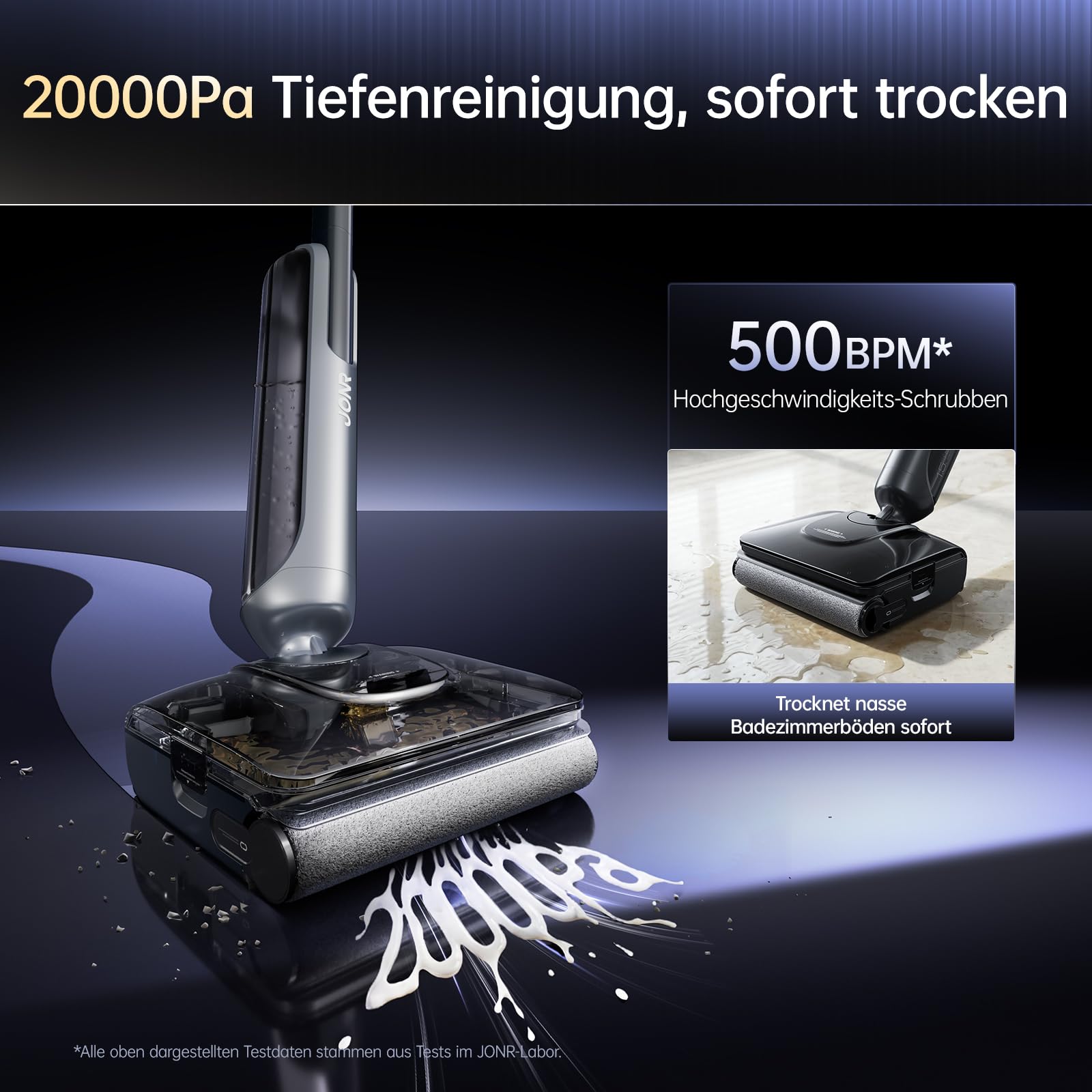 JONR 20000 Pa H2 PRO Nass-Trockensauger, Innovatives Geruchsfreies Design, Heißwasser-Reinigung,1500ml Extra großer Wassertank mit 180° Flachliegend(unverminderte Saugleistung & Wasserleistung). (M)