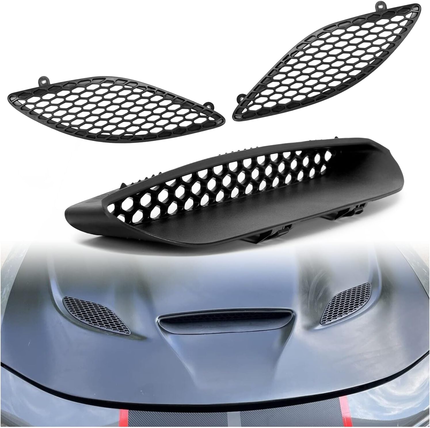 HECASA Hood Scoop Bezel Compatible With 2015-2020 Charger SRT Hellcat Grille Trim Black (Side Grilles Not Fit 2021 Models/Center Grille Fit 2021 Models)