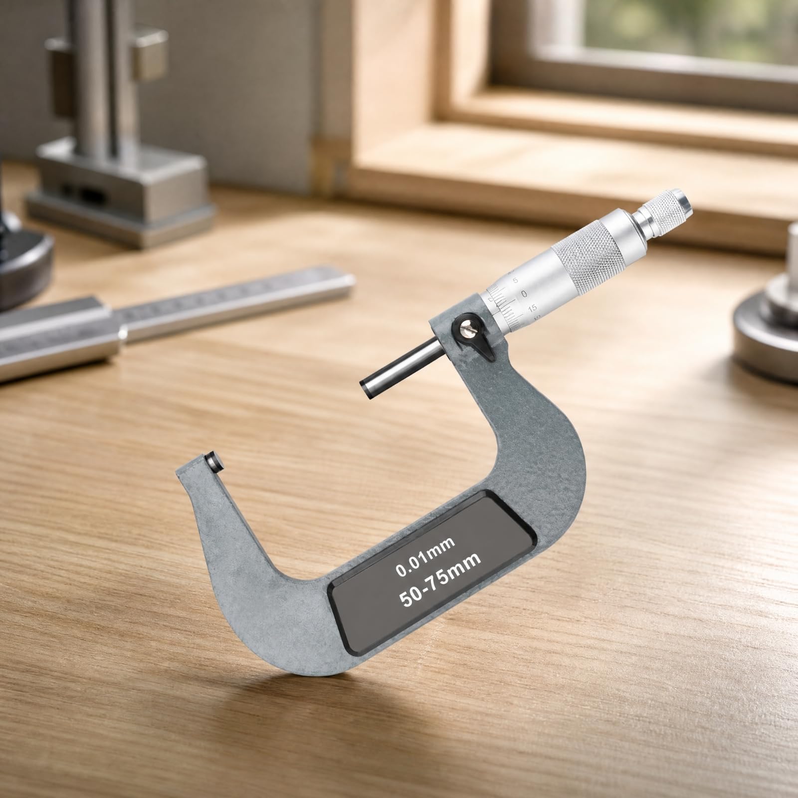predolo Micrómetro Exterior Mecánico Sólido Micrómetro con en Forma C Práctico Pinza Vernier para Maquinistas, Metalúrgicos, Inspección Dimensional, 50-75mm