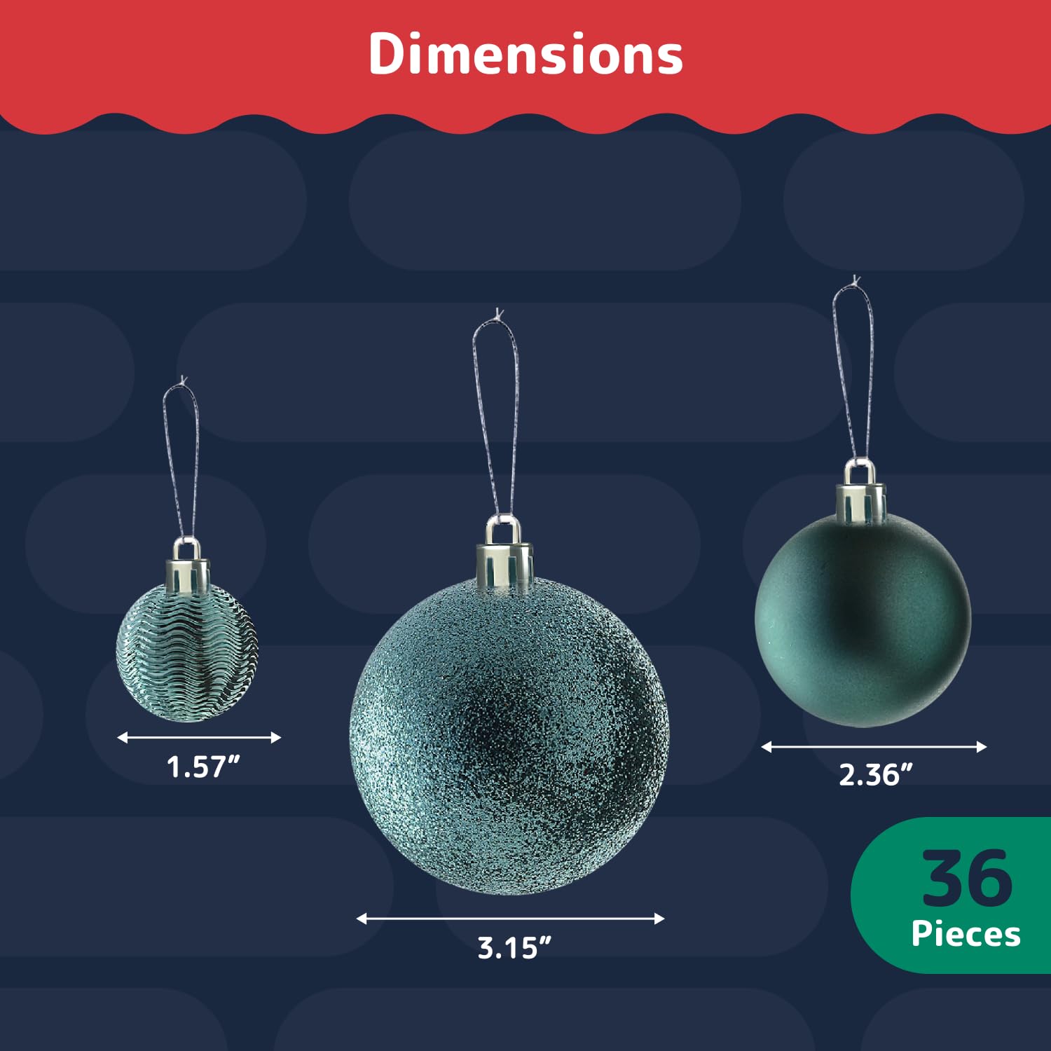 Prextex Palline di Natale Turchesi per Decorazioni Natalizie - 36 Pezzi Addobbi Natalizi Infrangibili Albero Natale con Gancio - Decorazioni Albero di Natale (Combo di 6 Stili in 3 Misure Diverse)