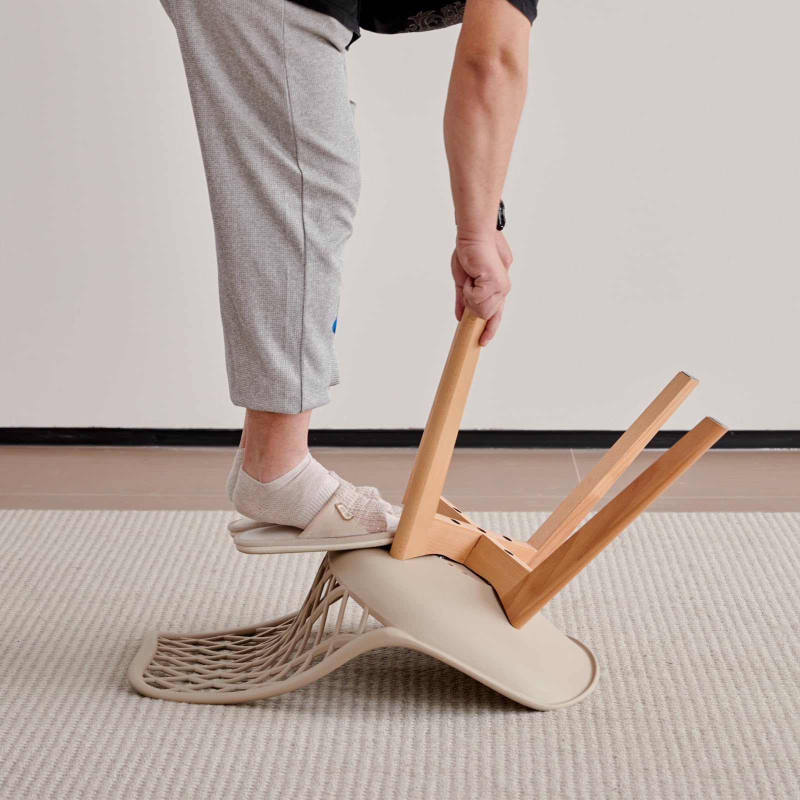 Set di 6 Sedie da Sala da Pranzo, Sedia da Cucina con Schienale in Rete Cava e Gambe in Legno di Faggio, Sedia da Soggiorno con Cuscino Morbido in Pelle PU - Cachi
