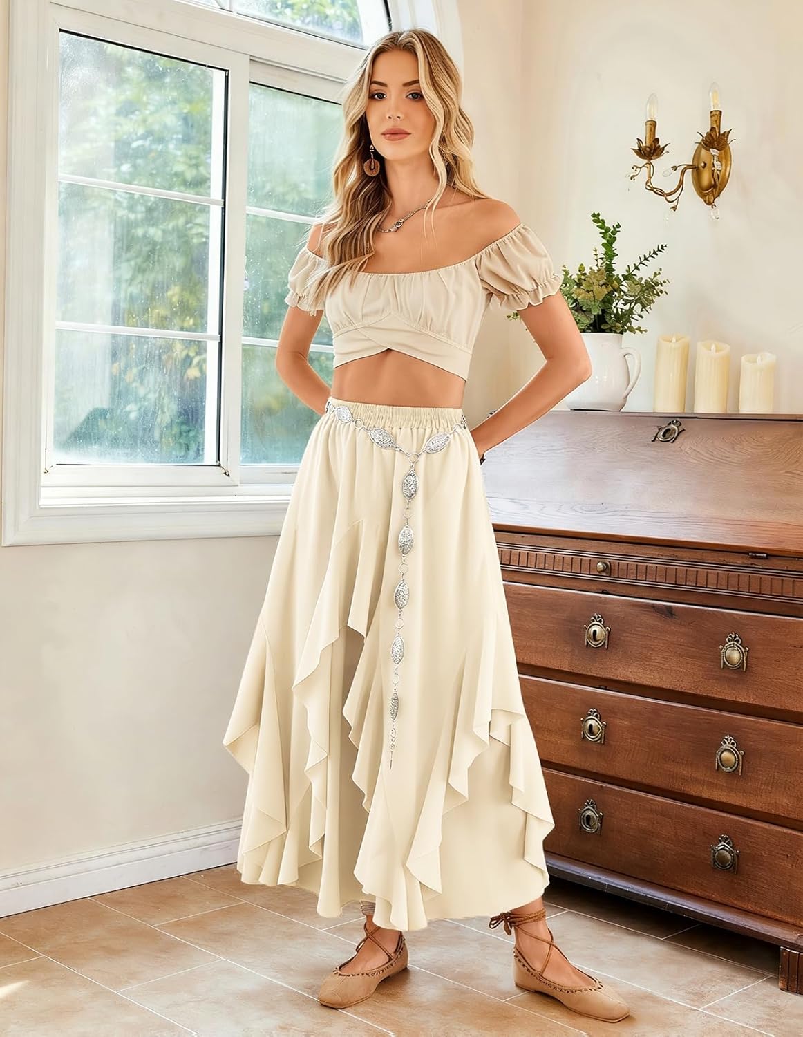 SCARLET DARKNESS Long Skirts for Women 2026 Ruffled Chiffon Flowy Renaissance Maxi Skirt - Image 4