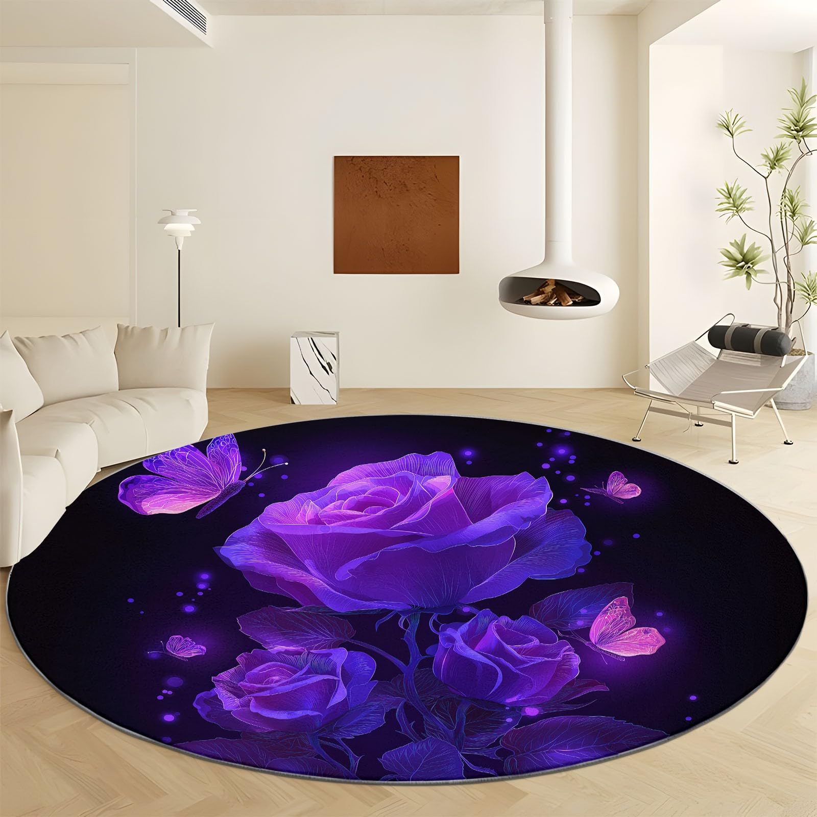 Tapis antidérapant et lavable en machine à motif de fleurs rose Ø 90 cm