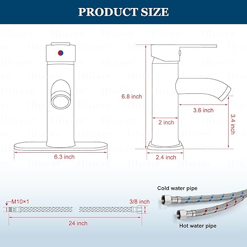 Miniatura 6 de Grifo de fregadero de barra de baño de acero inoxidable 304 de níquel cepillado, lavabo de una sola manija con línea de suministro, mezclador de