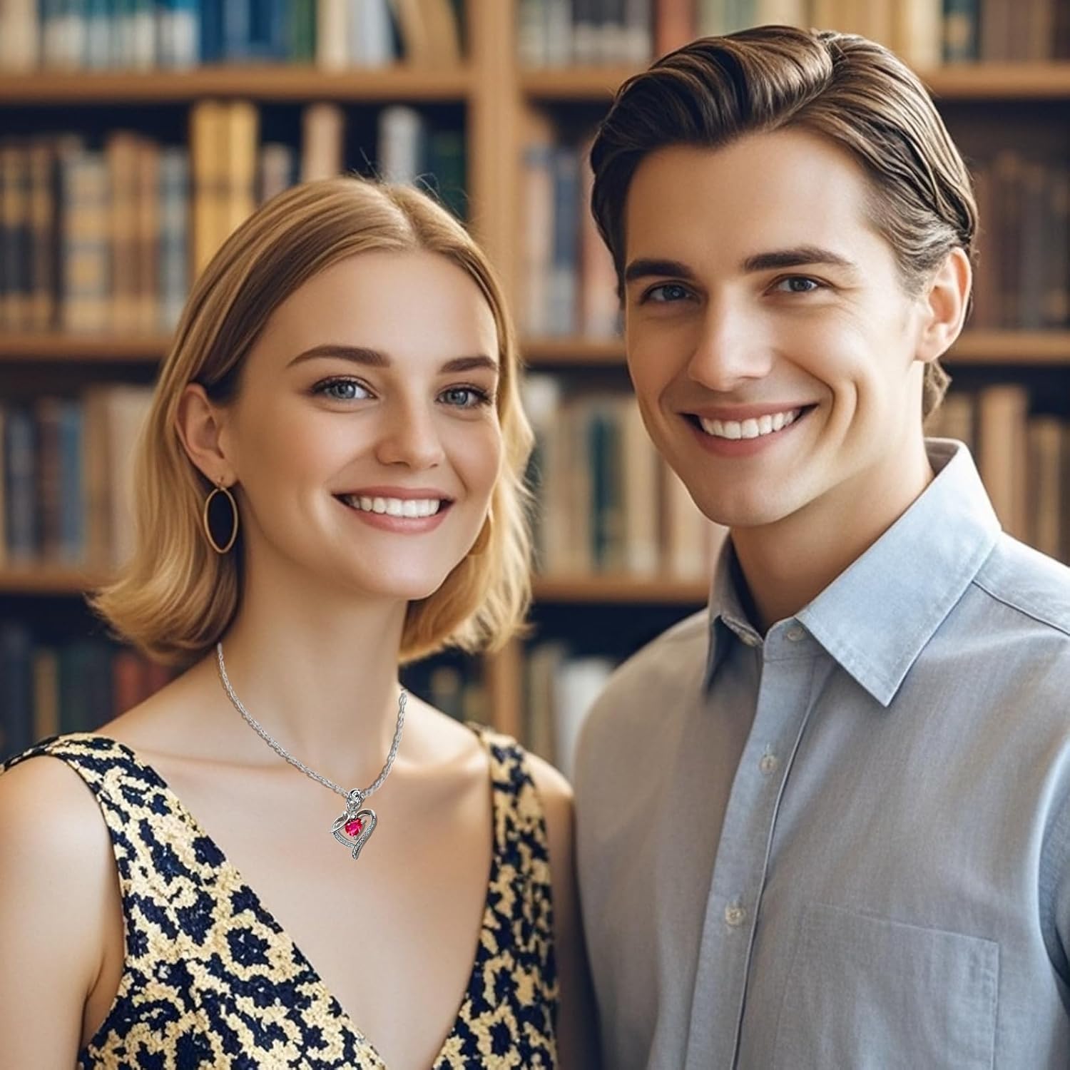 Rose Heart Birthstone Necklace for Women, Forever Love Rose Heart Pendant Necklace Anniversary Birthday Gifts for Mom Wife - Image 6