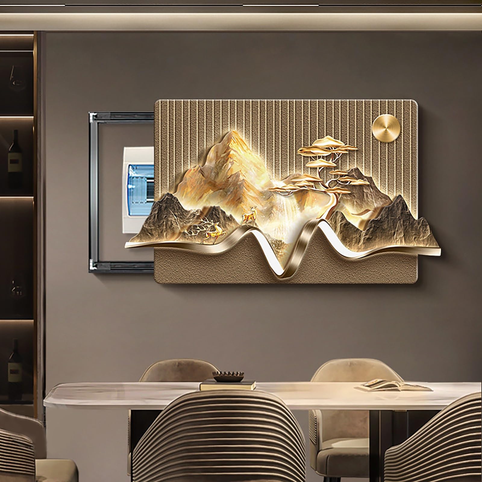 Dekoracyjna osłona skrzynki bezpieczników, naścienny panel elektryczny z drzwiami przesuwnymi, kreatywny projekt krajobrazu do domu, hotelu, biura - 3,94 x 55 cm