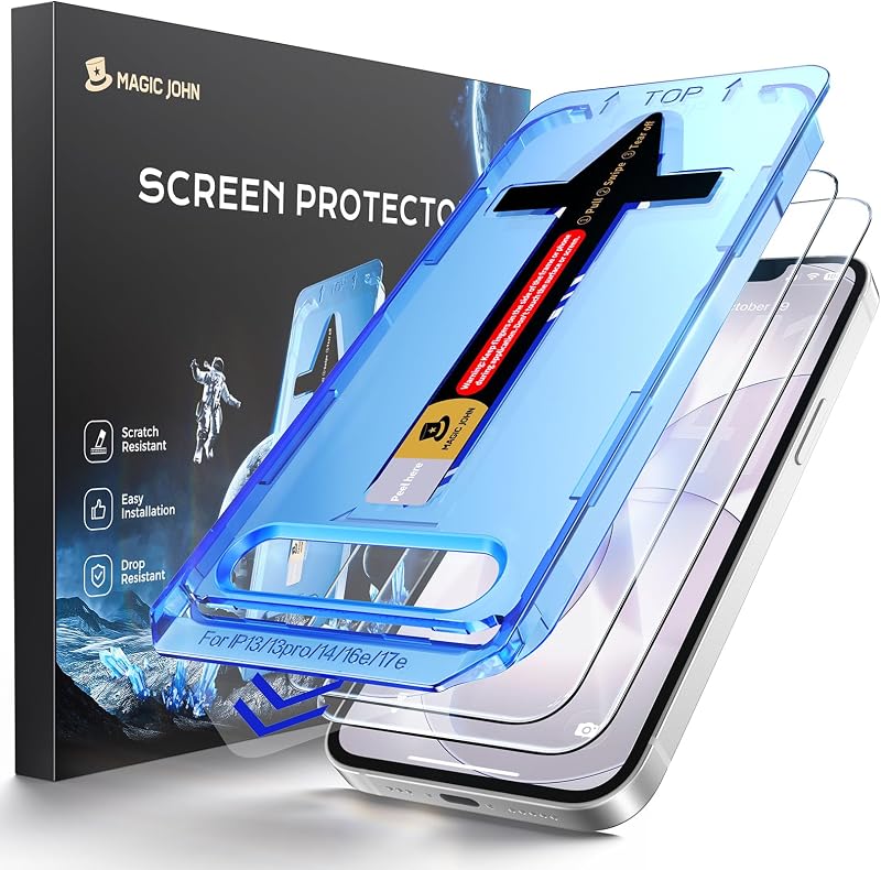 MAGIC JOHN for iPhone 17e Tempered Glass Screen Protector Easy Installation | 2 PACK, Auto Dust-Elimination, Bubble Free, Anti-Scratch, HD Clear