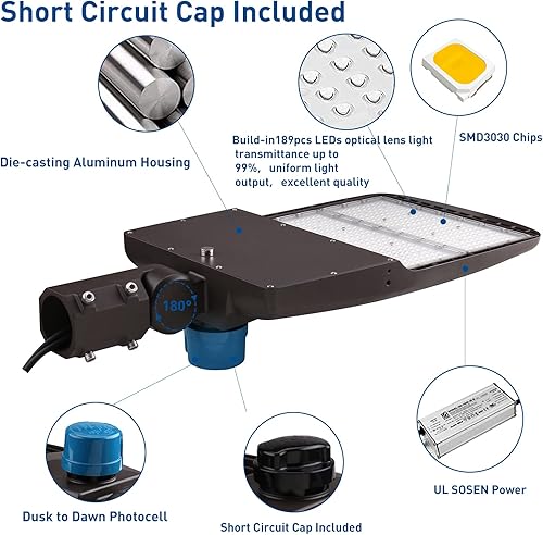 Miniatura 3 de OSTEK Luz LED de estacionamiento de 300 W, 5000K 42000LM luz LED para caja de zapatos con fotocélula del atardecer al amanecer, iluminación de área